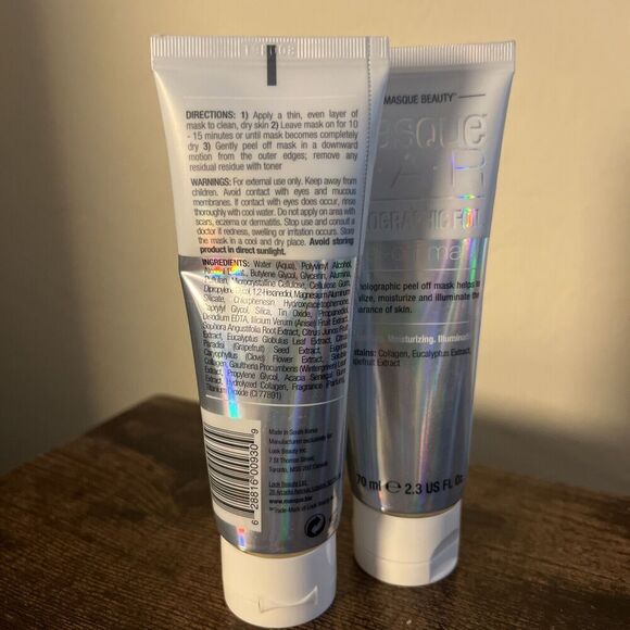 2 x UNMASQUE BEAUTY Masque Bar Holographic Foil Peel Off Mask 2.3 FL.OZ Tubes - Picture 2 of 3